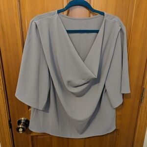 Draped V-Neck Women’s Top — Light Gray
